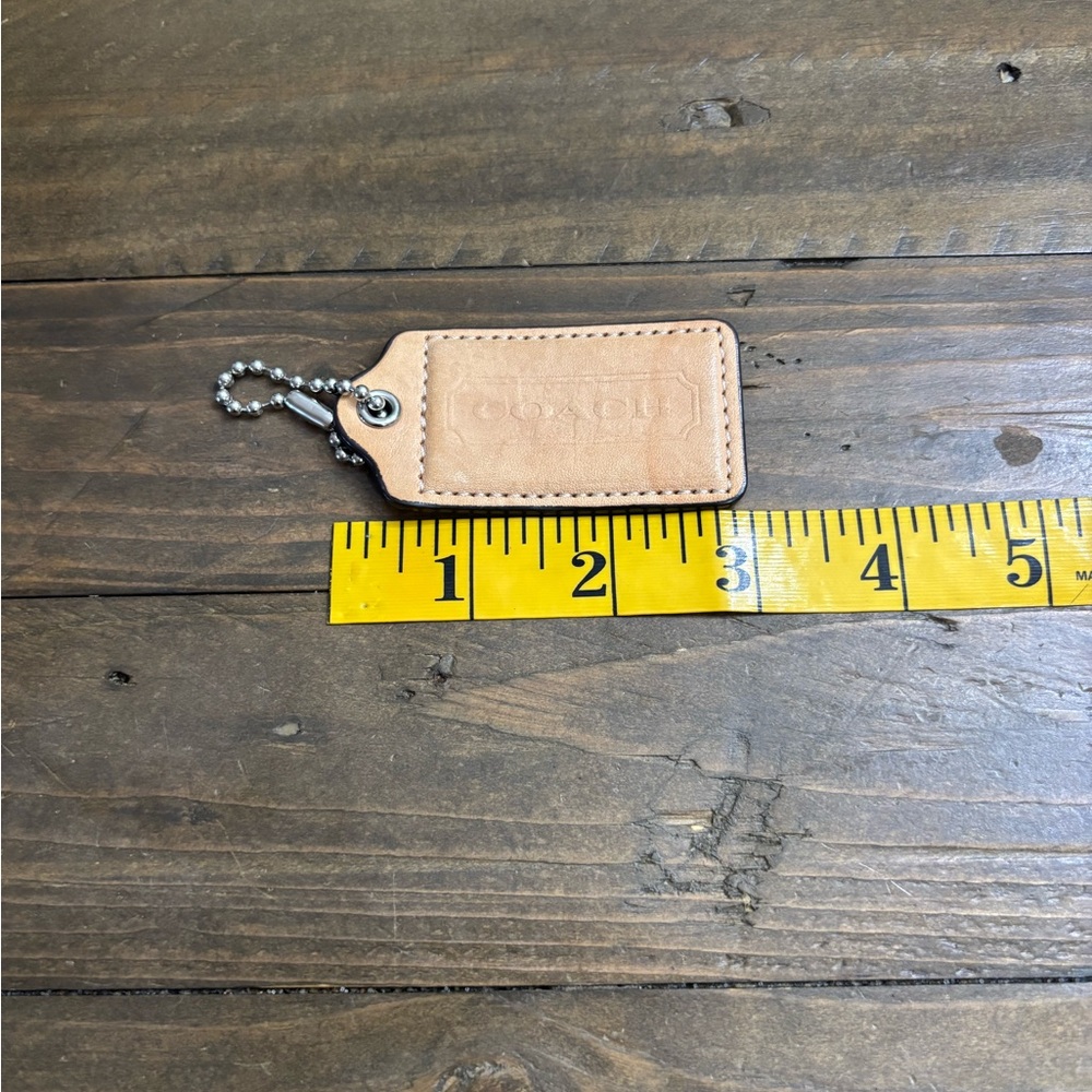 Coach Tan Leather Hang Tag with Silver Ball Chain - Picture 3 of 4
